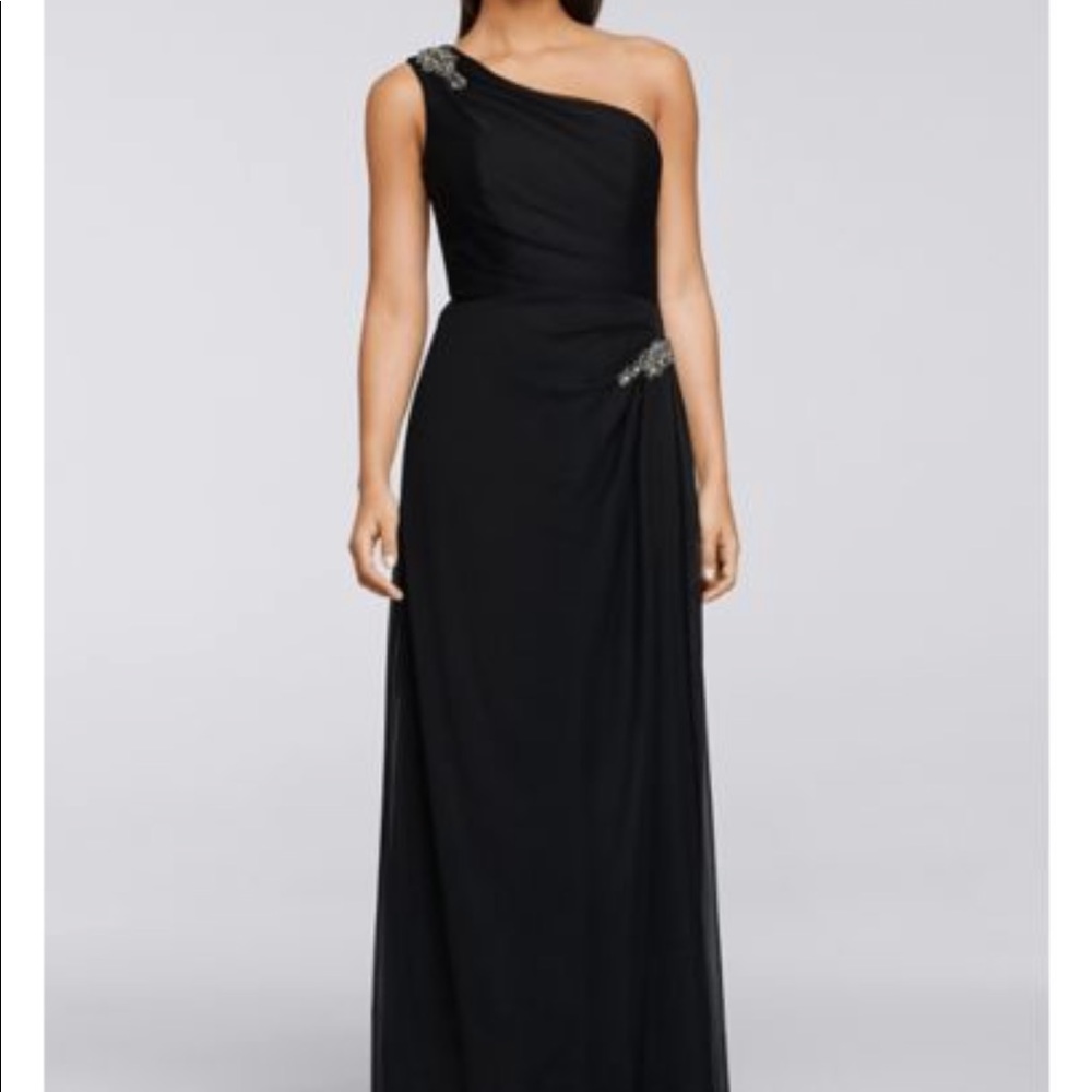 Cachet mesh ruched one shoulder full length open back gown with sequin dress